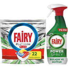 Fairy Platinum Plus 22 Yıkama Bulaşık Makinesi Kapsülü + Fairy Power Sprey 3’ü 1 Arada Bulaşık ve Mutfak 500 ml