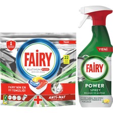 Fairy Platinum Plus 22 Yıkama Bulaşık Makinesi Kapsülü + Fairy Power Sprey 3’ü 1 Arada Bulaşık ve Mutfak 500 ml