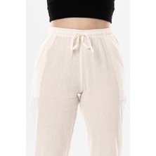 Eliş Şile Bezi Çift Cepli Unisex Yazlık Pantolon Krem