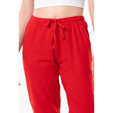 Eliş Şile Bezi Çift Cepli Unisex Yazlık Pantolon Kırmızı
