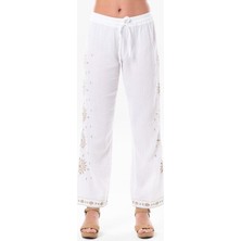 Eliş Şile Bezi Beli Lastikli Günışığı Yazlık Müslin Pantolon Beyaz Byz
