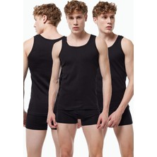 Malabadi Erkek Siyah 3 Lü Paket %100 Pamuk Ribana Atlet 3M034-E