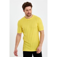 Tarz Cool Sarı Erkek Yuvarlak Yaka Örme T-Shirt
