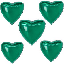 Organizasyon Pazarı 18 inç Yeşil Renk 5 Adet Kalp Şekilli Folyo Balon