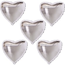 Organizasyon Pazarı 18 inç Gümüş Renk 5 Adet Kalp Şekilli Folyo Balon