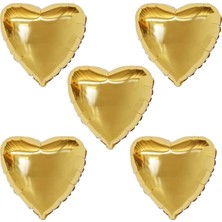 Organizasyon Pazarı 18 inç Gold Renk 5 Adet Kalp Şekilli Folyo Balon