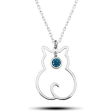 Himarry 925 Ayar Gümüş Mart Ayı Doğum Taşı Kedi Kadın Kolye