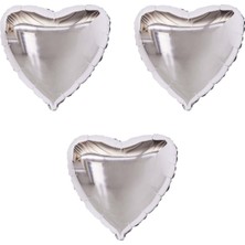 Organizasyon Pazarı 18 inç Gümüş Renk 3 Adet Kalp Şekilli Folyo Balon