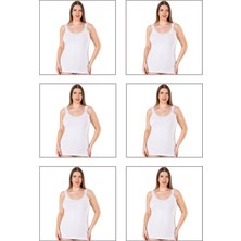 Özkan Underwear Özkan 26802 6'lı Paket Kadın Pamuklu Yakası Dantel Detaylı Kalın Askılı Esnek Rahat Büyük Beden Atlet