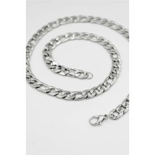 X-lady Accessories Gümüş Renk Cuban Unisex Erkek Metal Beyaz Çelik Zincir  Çelik Kolye - 2674