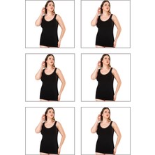 Özkan Underwear Özkan 26802 6'lı Paket Kadın Pamuklu Yakası Dantel Detaylı Kalın Askılı Esnek Rahat Büyük Beden Atlet