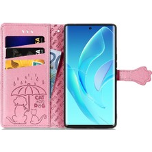 Manyi Mall Huawei Honor 60 Için Kılıf Kısa Kayış Karikatür Hayvanlar Darbeye Deri (Yurt Dışından)