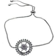 X-lady Accessories Gümüş Renk Yuvarlak Baget Taşlı Asansör Zirkon Bileklik - 2708