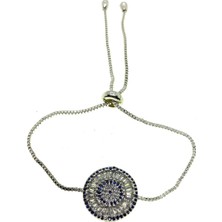X-lady Accessories Gümüş Renk Yuvarlak Baget Taşlı Nazar Göz Asansör Zirkon Bileklik - 2717