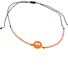 X-lady Accessories Altın Renk Pembe Mineli Kalp  Model Miyuki Bileklik - 2954