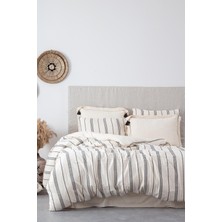Ecocotton Izgi Battal Boy Nevresim Takımı  Organik Pamuk Müslin Siyah 240x220 cm