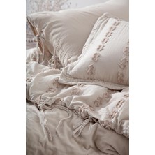 Ecocotton Sima Battal Boy  Nevresim Takımı  Organik Pamuk Müslin Brodeli Bej 240x220 cm