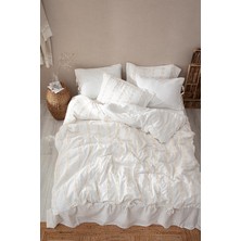 Ecocotton Sima Battal Boy  Nevresim Takımı %100 Organik Pamuk Müslin Brodeli Krem 240X220 cm