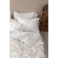Ecocotton Sima Battal Boy  Nevresim Takımı %100 Organik Pamuk Müslin Brodeli Krem 240X220 cm