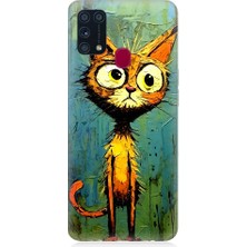 Teknomeg Samsung Galaxy M31 Uyumlu Meraklı Şapşik Kedi Desenli Silikon Kılıf