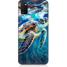 Teknomeg Samsung Galaxy M21 Uyumlu Deniz Kaplumbağası Desenli Silikon Kılıf