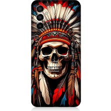 Teknomeg Samsung Galaxy M23 Uyumlu Kızıldereli Kurukafa Desenli Silikon Kılıf
