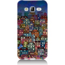 Teknomeg Samsung Galaxy J7 Uyumlu Minyatür Evler ve Gece Desenli Silikon Kılıf