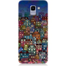 Teknomeg Samsung Galaxy J6 Uyumlu Minyatür Evler ve Gece Desenli Silikon Kılıf