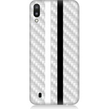 Teknomeg Samsung Galaxy M10 Uyumlu Siyah Beyaz Metal Motif Desenli Silikon Kılıf