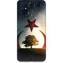 Teknomeg Samsung Galaxy M31S Uyumlu Göktürkçe Türk ve Ağaç Bayrak Desenli Silikon Kılıf