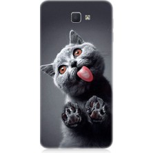 Teknomeg Samsung Galaxy J5 Prime Uyumlu Sevimli Boz Kedi Dili Desenli Silikon Kılıf