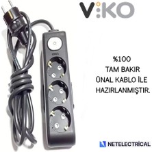 Viko Multi-Let Siyah 3lü Anahtarlı 8 Metre Topraklı Çocuk Korumalı Kablolu Grup Priz
