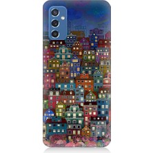 Teknomeg Samsung Galaxy M52 Uyumlu Minyatür Evler ve Gece Desenli Silikon Kılıf