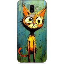 Teknomeg Samsung Galaxy J8 Uyumlu Meraklı Şapşik Kedi Desenli Silikon Kılıf
