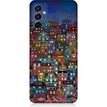 Teknomeg Samsung Galaxy M23 Uyumlu Minyatür Evler ve Gece Desenli Silikon Kılıf