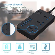 Qasul Akıllı Ev Uzatma Kablosu 6 USB 3 Priz Girişli Aşırı Gerilim Koruyuculu Güç Şeridi