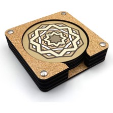 Artikel Etnik Desenli Baskılı Ahşap Bardak Altlığı 6'lı Takım, Ofis Aksesuarı, Masa Aksesuarı, Çay Kahve Içecek Altlığı, Masa Üzeri Koruyucu Altlık