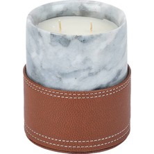 Laromita Decoration Gri Mermer Mum/kahverengi Deri Detaylı