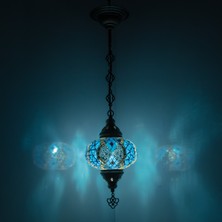 Mosland Home Mozaik El Işçiliği Büyük Boy Sarkıt Lamba Avize Mavi