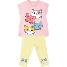Denokids Kediler Kız Çocuk Tunik Tayt Takım