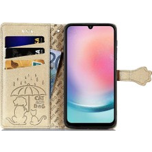 BDT Boutique Samsung Galaxy A24 4g Için Kılıf Kısa Kayış Deri Kılıf Karikatür Hayvanlar (Yurt Dışından)