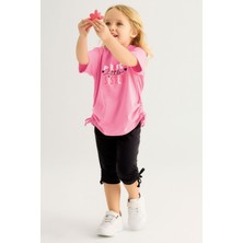 Zepkids Kız Çocuk Pembe Renkli Perfect Sister Baskılı Taytlı Takım