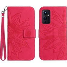 BDT Boutique Oneplus 9 Için Kılıf Lüks Pu Deri Kabartmalı Ayçiçeği Kısa Kayış Flip (Yurt Dışından)