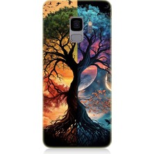 Teknomeg Samsung Galaxy S9 Uyumlu Dört Mevsim Gece Gündüz Ağaç Desenli Silikon Kılıf