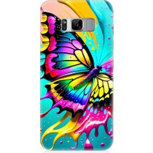Teknomeg Samsung Galaxy S8 Uyumlu Renkli Boya ve Kelebek Desenli Silikon Kılıf