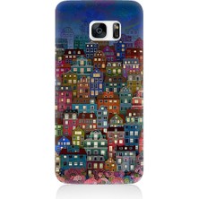 Teknomeg Samsung Galaxy S7 Uyumlu Minyatür Evler ve Gece Desenli Silikon Kılıf