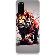 Teknomeg Samsung Galaxy S20 Uyumlu Sarı Kırmızı Aslan Desenli Silikon Kılıf