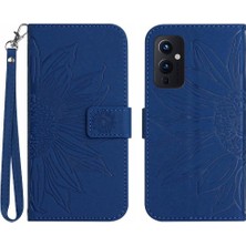 BDT Boutique Oneplus 9 Için Kılıf Lüks Pu Deri Kabartmalı Ayçiçeği Kısa Kayış Flip (Yurt Dışından)