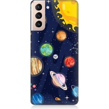 Teknomeg Samsung Galaxy S21 Uyumlu Gezegenler ve Yıldız Haritası Desenli Silikon Kılıf