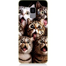 Teknomeg Samsung Galaxy S9 Uyumlu Şaşkın Kediler Desenli Silikon Kılıf